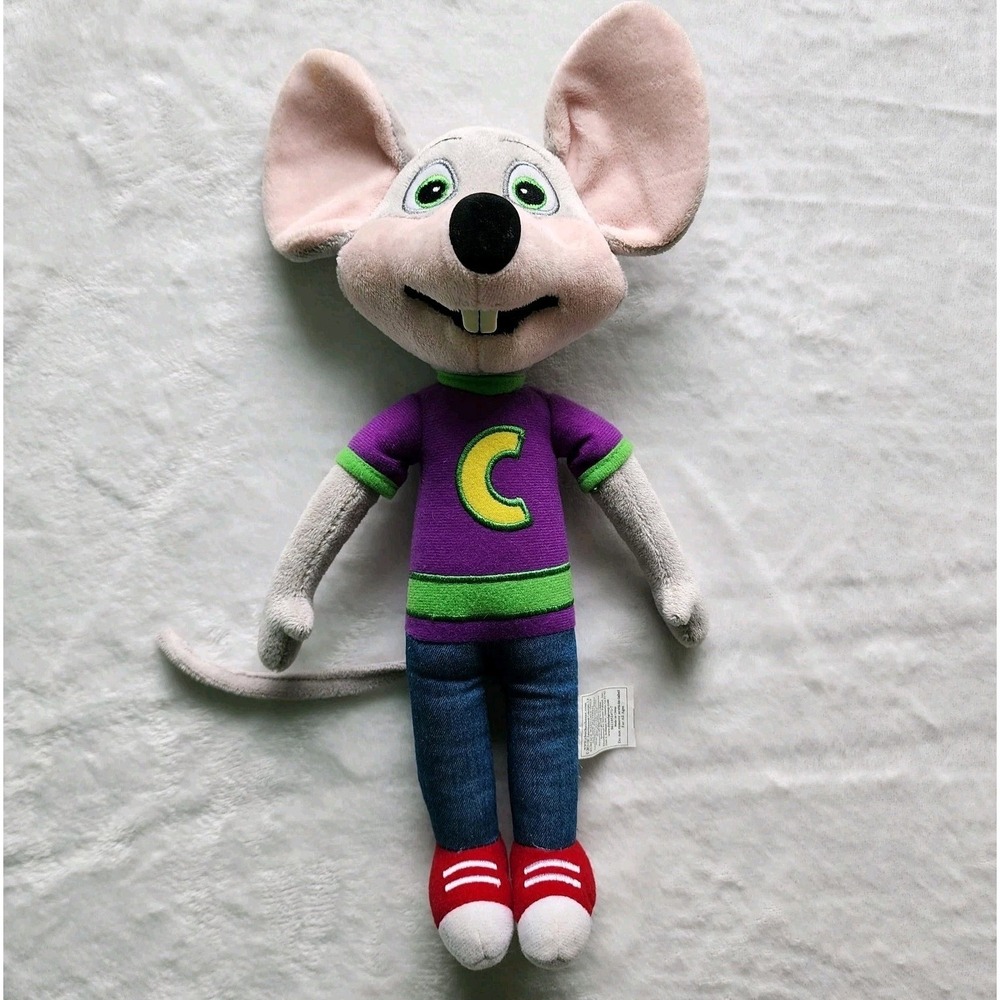 Vintage Chuck E Cheese Plush Pizza Advertising Purple‎ Shirt Stuffie Mouse Toy
